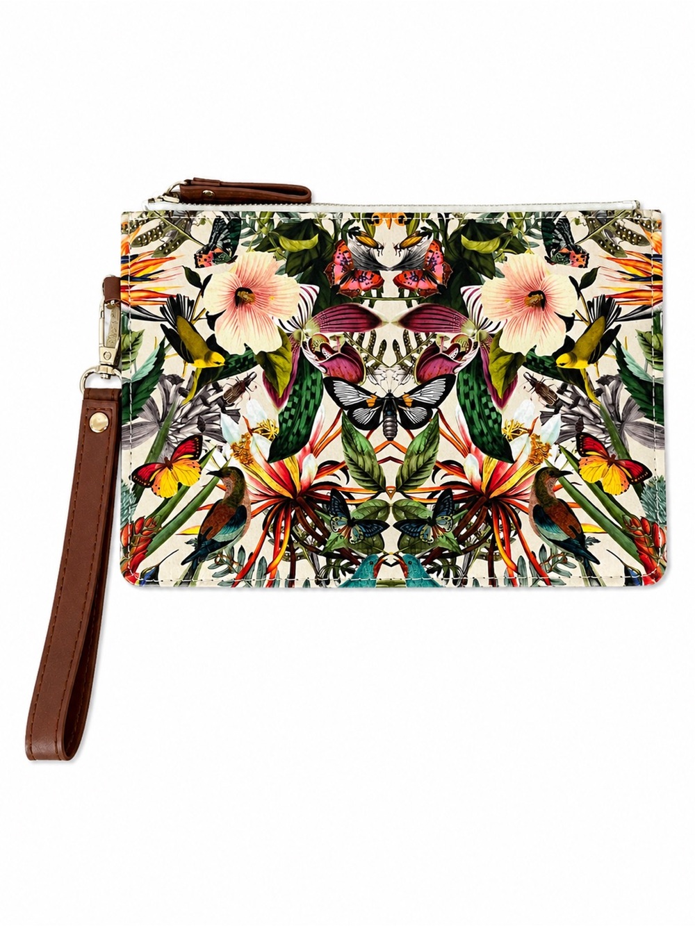 Archive Botanical Tropical Floral Butterfly Wristlet Clutch Pouch